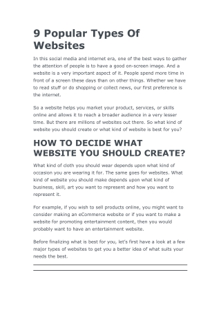 9 Popular Types Of Websites