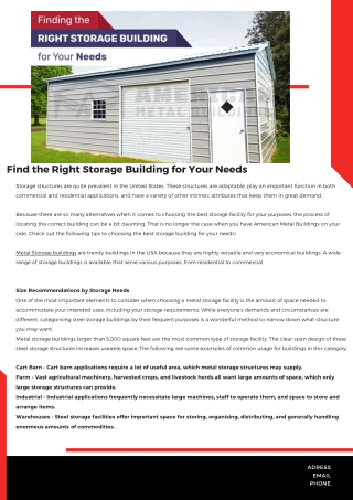 Find the Right Storage Building for Your Needs