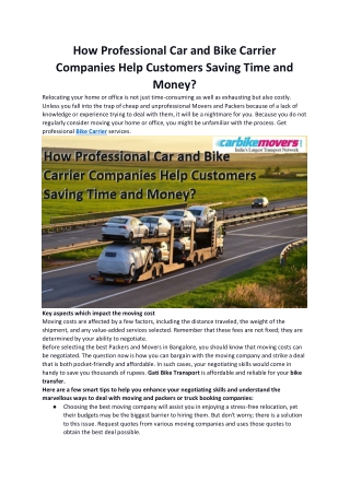 Professional Car And Bike Carrier Companies Help Customers Saving both Time and Money