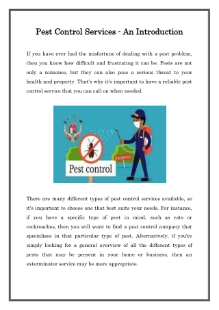Pest Control Services An Introduction