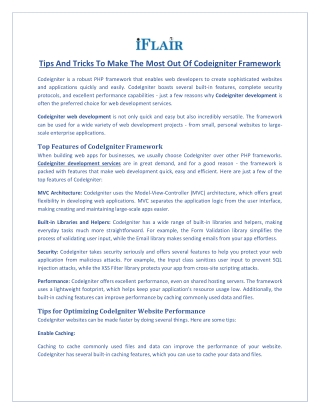 Tips And Tricks To Make The Most Out Of Codeigniter Framework