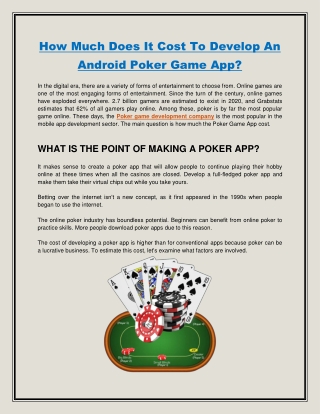 How Much Does It Cost To Develop An Android Poker Game App?