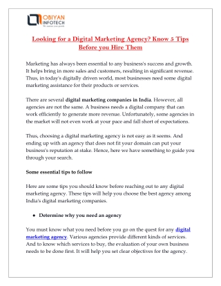 Looking for a Digital Marketing Agency Know 5 Tips Before you Hire Them