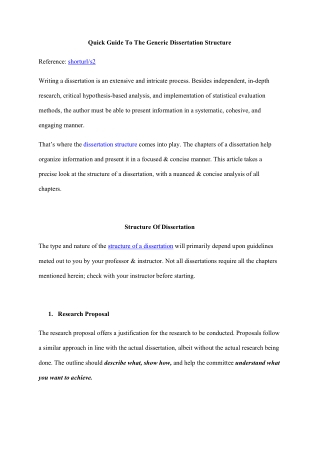 Quick Guide To The Generic Dissertation Structure