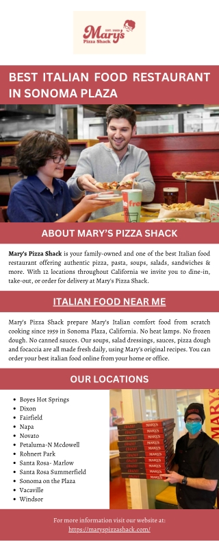 Best Italian Food Restaurant in Sonoma Plaza