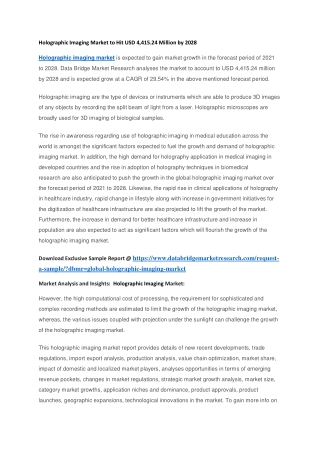 Holographic Imaging Market to Hit USD 4,415.24 Million by 2028