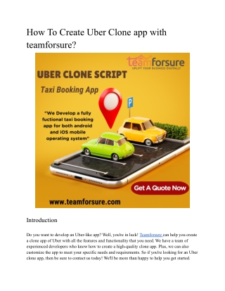 How To Create Uber Clone app with teamforsure?