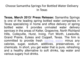Choose Samantha Springs For Bottled Water Delivery In Texas