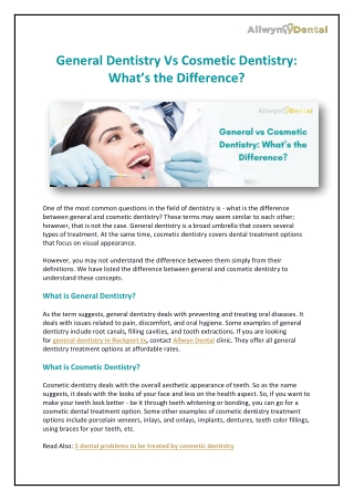 Cosmetic Dentistry vs. General Dentistry