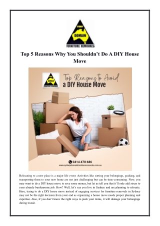 Top 5 Reasons Why You Shouldn’t Do A DIY House Move