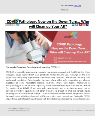 COVID Pathology, Now on the Down Turn… Who will Clean up Your AR