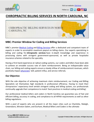 CHIROPRACTIC BILLING SERVICES IN NORTH CAROLINA, NC