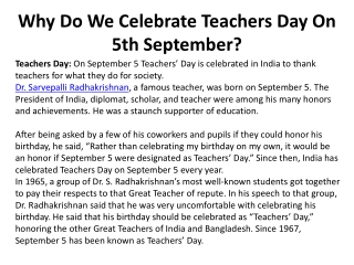 Why Do We Celebrate Teachers Day On 5th September