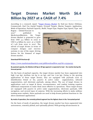 Target drones Market Worth $6.4 Billion by 2027 at a CAGR of 7.4%