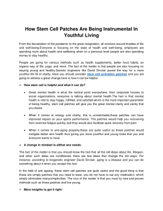 How Stem Cell Patches Are Being Instrumental In Youthful Living