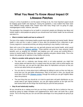 What You Need To Know About Impact OfLifewave Patches