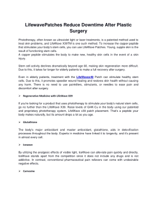 LifewavePatches Reduce Downtime After Plastic Surgery