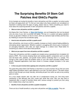 The Surprising Benefits Of Stem Cell Patches And GhkCu Peptite