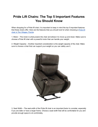 Pride Lift Chairs: The Top 10 Important Features You Should Know