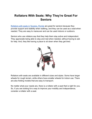 Rollators With Seats: Why They're Great For Seniors