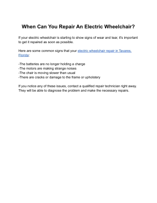 When Can You Repair An Electric Wheelchair?