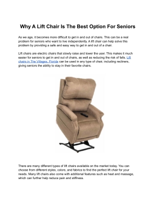 Why A Lift Chair Is The Best Option For Seniors