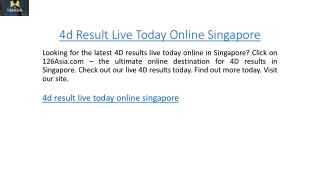 4d Result Live Today Online Singapore  126asia.com