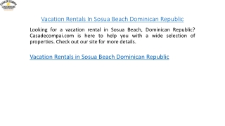 Vacation Rentals In Sosua Beach Dominican Republic  Casadecompai.com