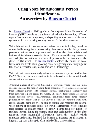 Using AI and Machine Learning for Voice Recognition: an overview by Bhusan Chett