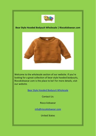 Bear Style Hooded Bodysuit Wholesale Riocokidswear.com