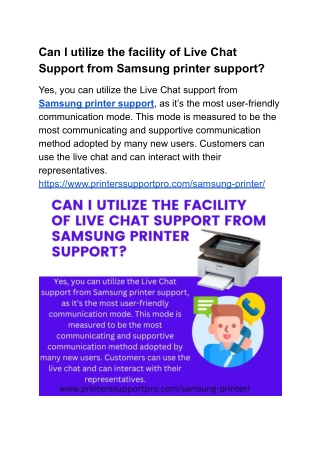 Can I utilize the facility of Live Chat Support from Samsung printer support