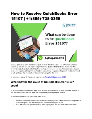 How to Resolve QuickBooks Error 15107 ?