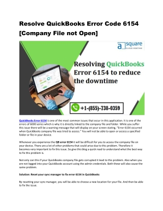 Resolve QuickBooks Error Code 6154 [Company File not Open]