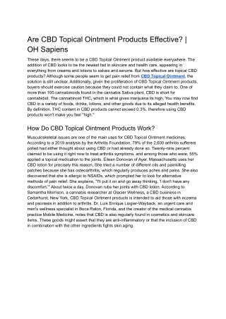 Are CBD Topical Ointment Products Effective? | OH Sapiens