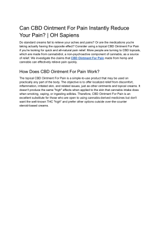 Can CBD Ointment For Pain Instantly Reduce Your Pain? | OH Sapiens