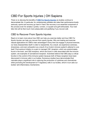 CBD For Sports Injuries | OH Sapiens