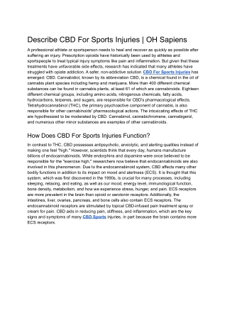 Describe CBD For Sports Injuries | OH Sapiens