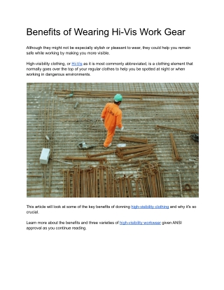 Benefits of Wearing Hi-Vis Work Gear