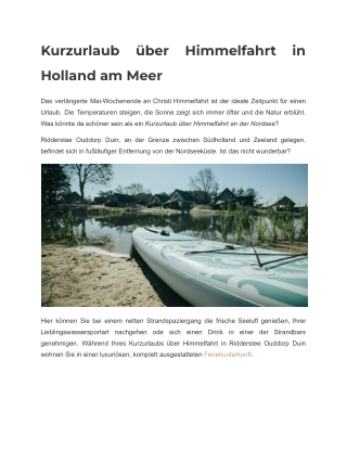 Kurzurlaub über Himmelfahrt in Holland am Meer bei Ridderstee