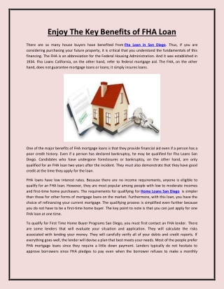 Enjoy The Key Benefits of FHA Loan