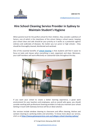 Hire School Cleaning Service Provider in Sydney to Maintain Student’s Hygiene