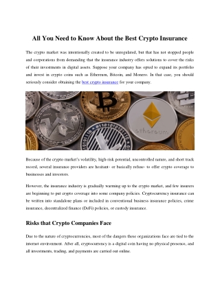 All You Need to Know About the Best Crypto Insurance