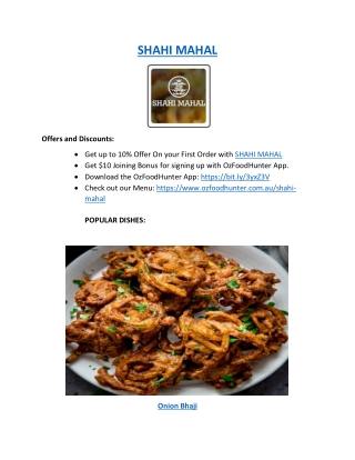 Up to 10% offer order now - Shahi Mahal Menu
