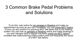 3 Common Brake Pedal Problems and Solutions