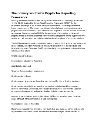 The primary worldwide Crypto Tax Reporting Framework