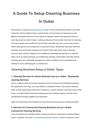 A Guide To Setup Cleaning Business In Dubai