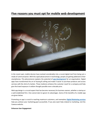 Five reasons you must opt for mobile web development
