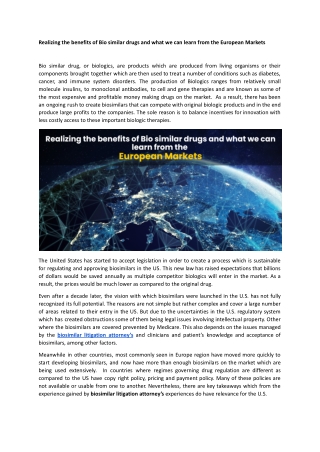 REALIZING THE BENEFITS of Bio similar drugs and what we can learn from the European markets.docx