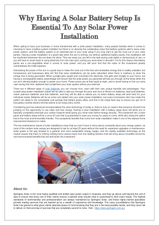 Why Having A Solar Battery Setup Is Essential To Any Solar Power Installation