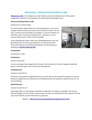 Gästezimmer - Zimmervermietung Weber in Köln
